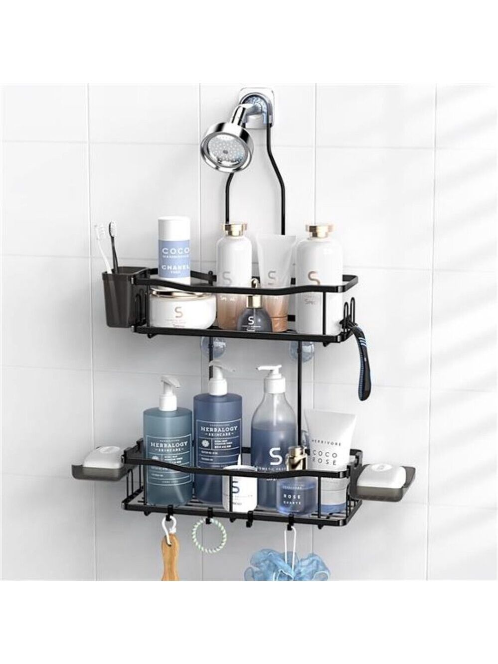 Hanging Shower Caddy Bathroom Organizer Rustproof Over Shower Head Shelf Rack Bl